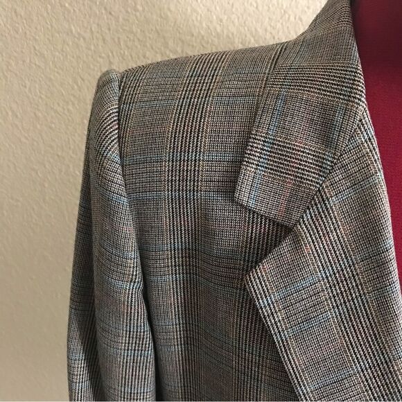 Michelle Stuart Blazer Women's Petite Size 8P Grey Plaid Long Sleeve Button - Picture 7 of 12